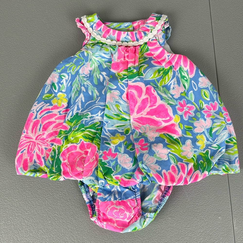 Lilly Pulitzer Baby Floral Bubble Romper in Blue, Pink & Green